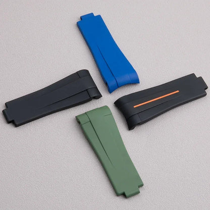 21mm curved end FKM fluororubber watch strap, accessories for Rolex bracelet, for 41mm Submariner Explorer 216570, glide lock clasp