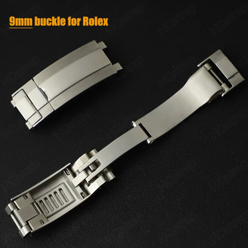 Rolex Rubber Watch Strap Clasp, Stainless Steel Buckle for DayRequiDouble Convex Fitted Foldable, Silver Button, 9mm