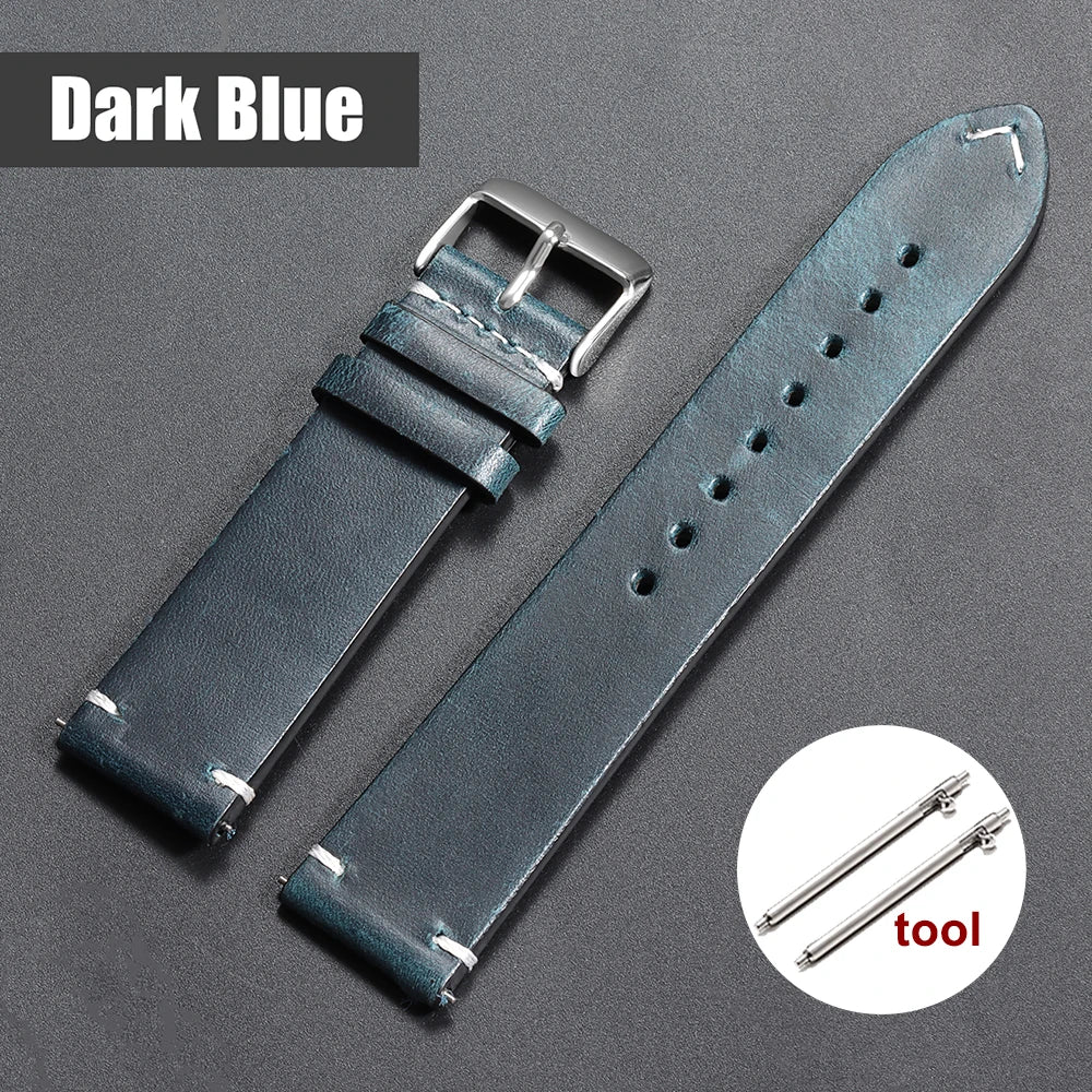 Bracelet de montre en cuir huilé vintage 18 mm 20 mm 22 mm 19 mm 21 mm 24 mm, sangle en cuir de vachette à couture universelle pour Seiko pour Omega