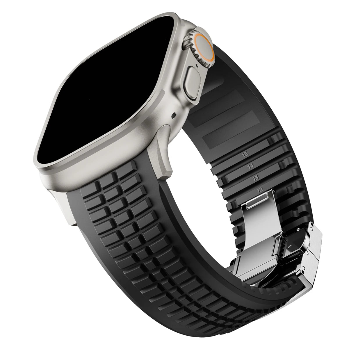 Silicone Sport Band for Apple Watch Ultra 2, 49mm 46mm 45mm 44mm, Luxury Metal Bracelet for iWatch Series 10 9 8 7 6 5 4 Se