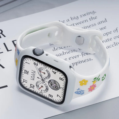 Cute Flower Silicone Strap Case for Apple Watch Ultra 49mm S10 S11 42mm 46mm 38 40 41 44 45 mm for iwatch SE 2 3 4 5 6 7 8 9
