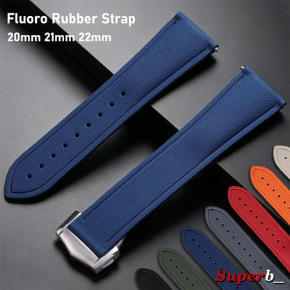 Bracelet universel à dégagement rapide 20mm 21mm 22mm, bracelet de montre étanche en caoutchouc FKM pour Omega, Rolex, Seiko