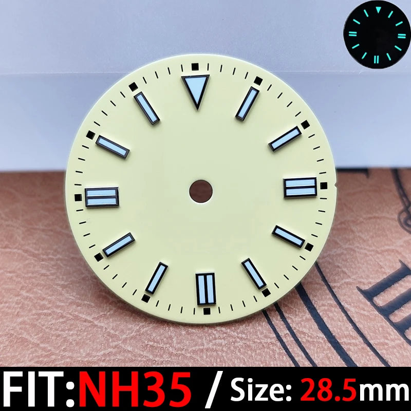The 28.5mm luminous yellow, black, blue, and green sterile watch face is suitable for NH35/8215/2836 movement watch accessories