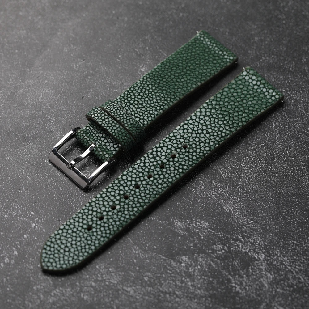 Handmade Beaded Fish Leather Bracelet, 18MM 19MM 20MM 21MM 22MM, Black, Blue, Green, Watch Strap