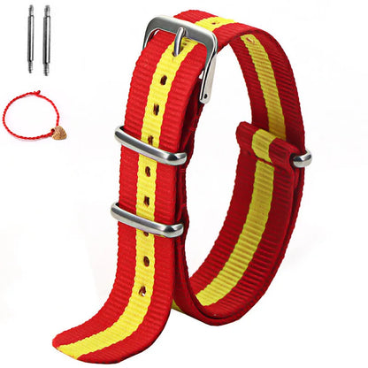 Bracelet de montre à rayures de remplacement pour hommes et femmes, en Nylon, avec boucle ardillon argentée, 16MM 18MM 20MM 22MM, bracelet à dégagement rapide