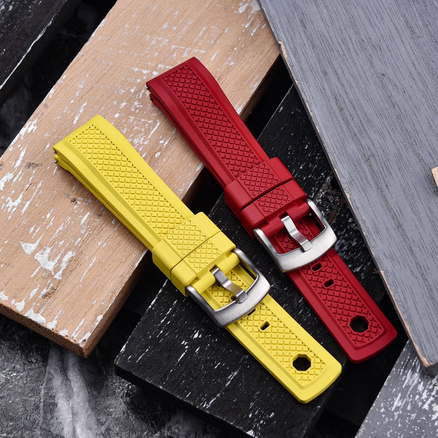Premium FKM Rubber Watch Band 20mm 22mm with Quick Release Sliding Keeper Strap Waterproof Sport FKM Rubber Watch Straps