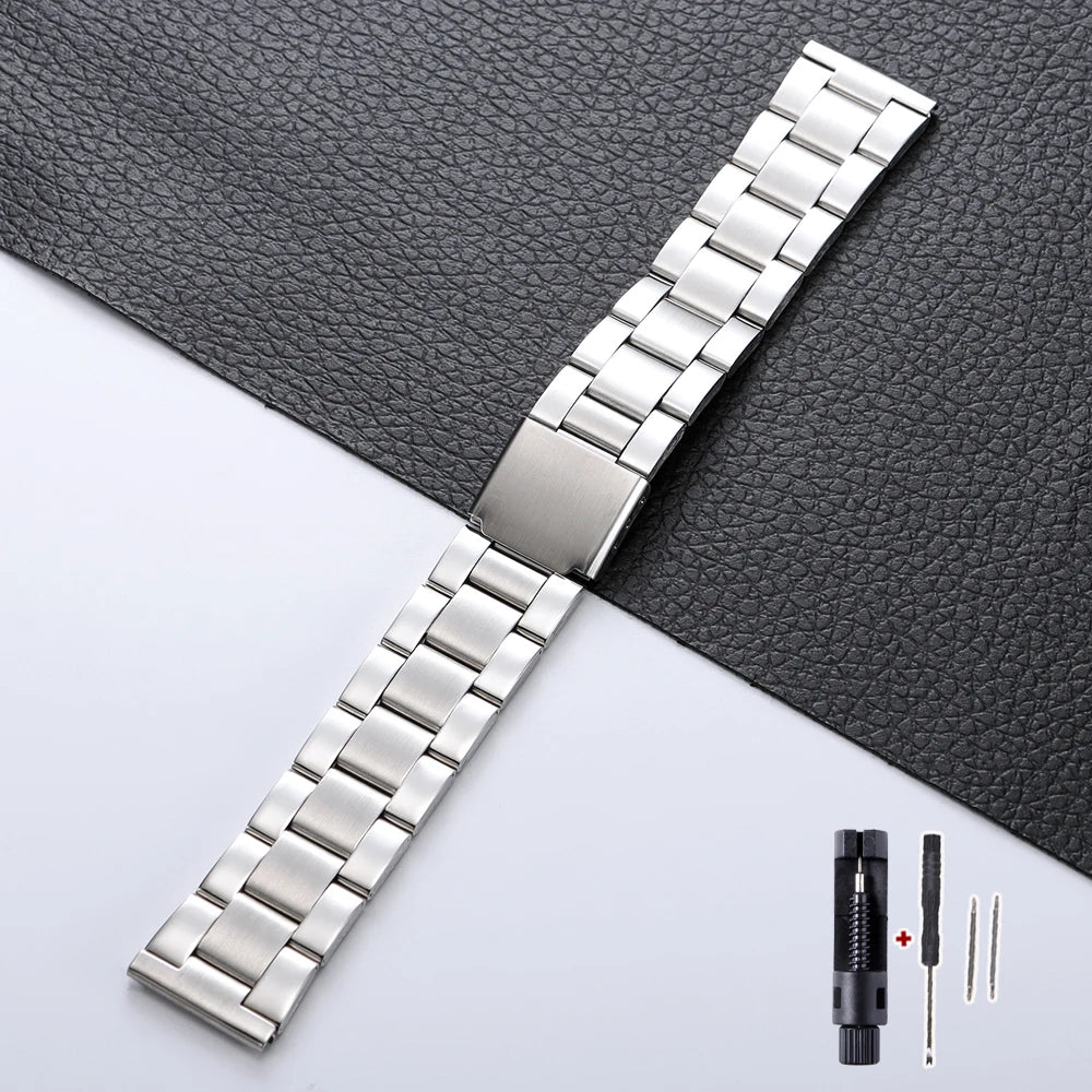 Bracciale universale in metallo, 14mm, 16mm, 18mm, 20mm, 22mm, cinturino per orologio in acciaio per Seiko, Omega, fibbia deployante, accessori da uomo