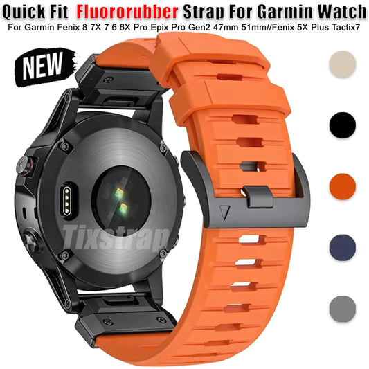 Cinturino per orologio QuickFit in gomma fluorurata, 22mm, 26mm, Garmin Fenix 8, 7X, 7, 6, 6X Pro, Epix Pro, Gen2, 47mm, 51mm, Fenix 5X Plus, Tactix7