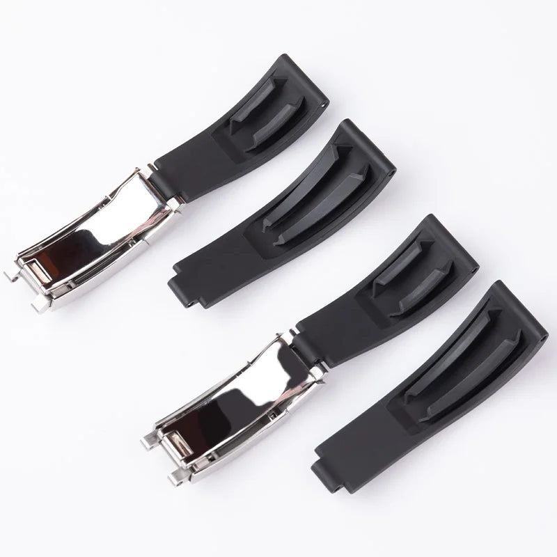 Bracelet de montre en caoutchouc fluoré noir de qualité 20 mm avec tube en acier pour Rolex Stap pour Submariner OYSTERFLEX Yacht Master