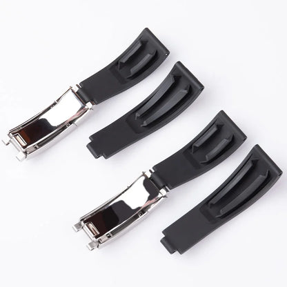 Bracelet de montre en caoutchouc fluoré noir de qualité 20 mm avec tube en acier pour Rolex Stap pour Submariner OYSTERFLEX Yacht Master