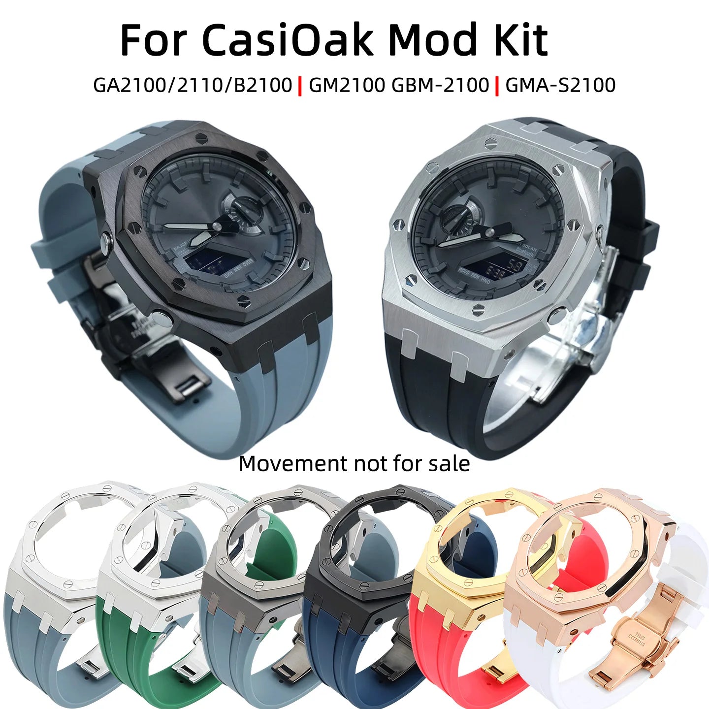 Kit di modifica CasiOak Gen 4 per Casio GA-2100/2110/B2100 GM2100 GBM-2100 GMA-S2100 da donna, con cinturino in silicone e cassa in acciaio inossidabile