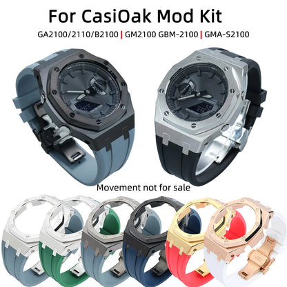 Kit di modifica CasiOak Gen 4 per Casio GA-2100/2110/B2100 GM2100 GBM-2100 GMA-S2100 da donna, con cinturino in silicone e cassa in acciaio inossidabile
