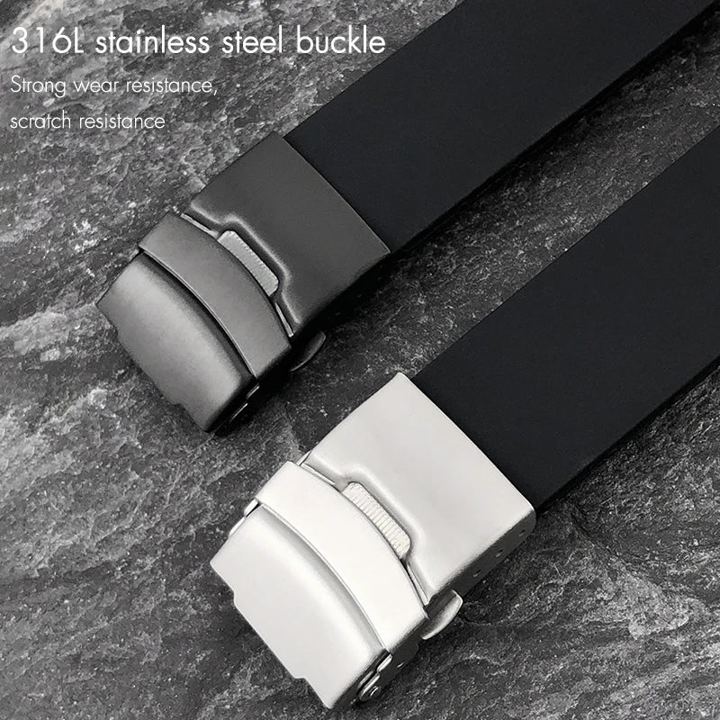 20mm Natural Silicone Rubber Watch Strap for Tissot 1853 T011 T090 T472, Tachymeter, Black Sport Diving Watch Band, Free Tools for Men