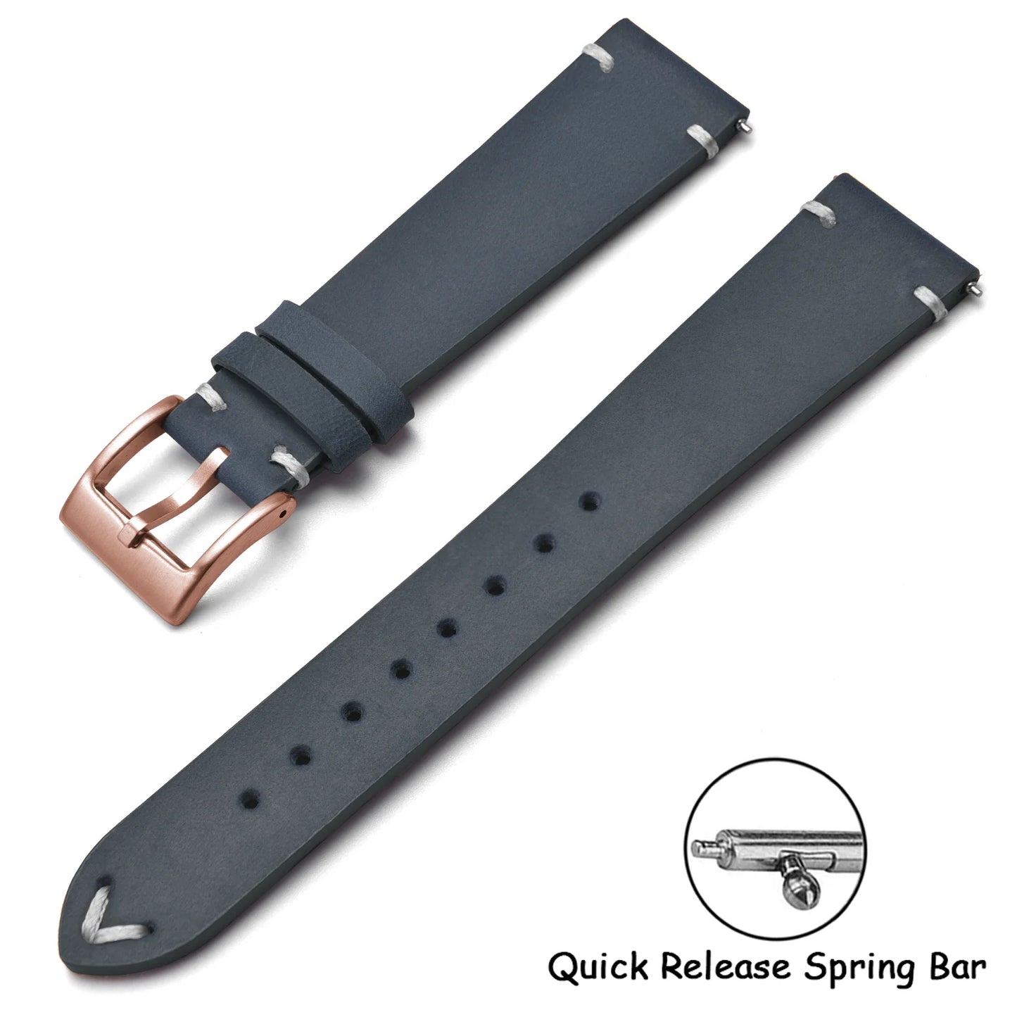 Quick Release Crazy Horse Leather Watch Strap, 18mm 20mm 22mm, Brown, for Men and Women, Compatible with Seiko Omega Huawei