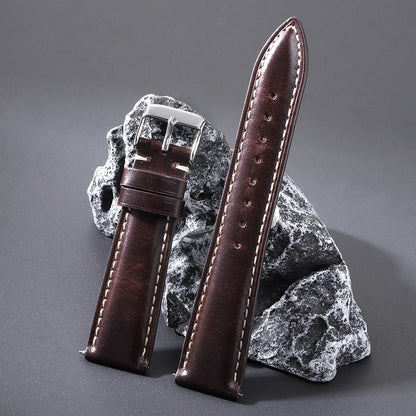 Bracelet de montre vintage en cuir huilé avec boucle papillon 18mm 19mm 20mm 21mm 22mm pour homme et femme, fermoir à ardillon
