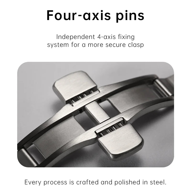 Fibbia a farfalla per orologio Maikes in acciaio inossidabile 316L da 18 mm e 20 mm, cinturino in pelle