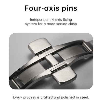 Fibbia a farfalla per orologio Maikes in acciaio inossidabile 316L da 18 mm e 20 mm, cinturino in pelle