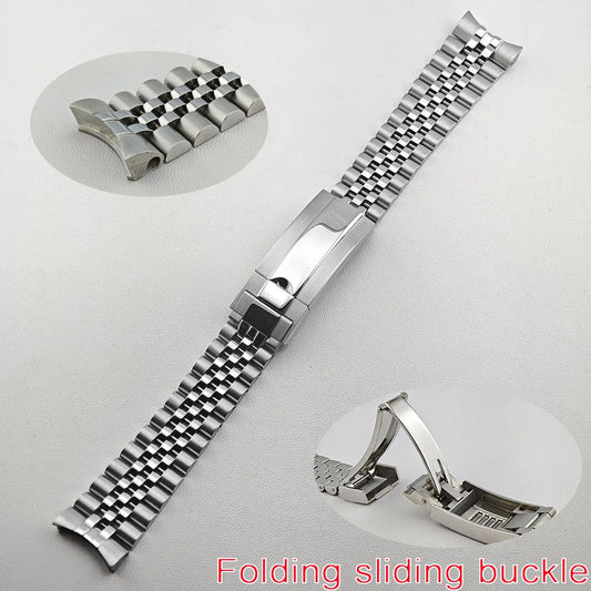 20mm Steel Bracelet - Silver/Black Men's Watch Accessory Replacement Strap, Suitable for GMT Case, with Sliding Folding Clasp