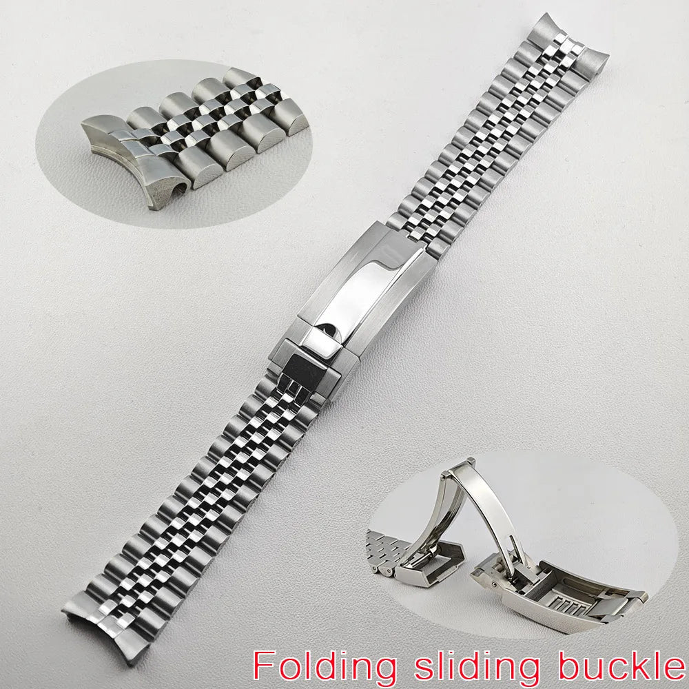 20mm Steel Bracelet - Silver/Black Men's Watch Accessory Replacement Strap, Suitable for GMT Case, with Sliding Folding Clasp