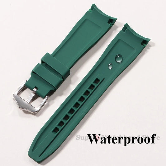 Bracelet de montre en Silicone à extrémité incurvée pour Rolex 20mm 22mm, Bracelet en caoutchouc de haute qualité pour Bracelet Omega, étanche