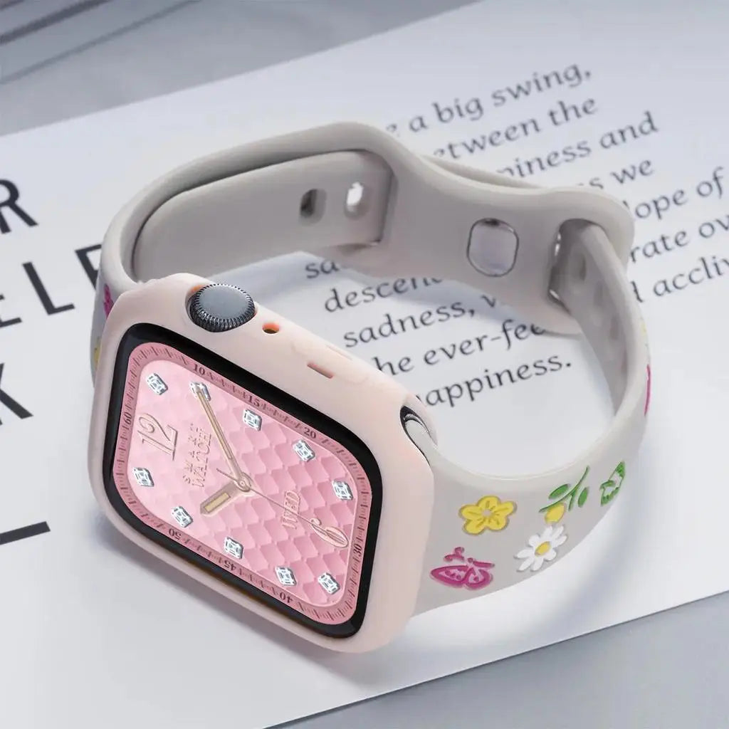 Cute Flower Silicone Strap Case for Apple Watch Ultra 49mm S10 S11 42mm 46mm 38 40 41 44 45 mm for iwatch SE 2 3 4 5 6 7 8 9