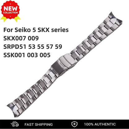 Cinturino per orologio in acciaio inossidabile argento 22 mm con estremità curve per Seiko 5 SKX007/SKX009/SSK001/SSK003/SSK005/SRPD51/53/55/57/59 di Rolamy