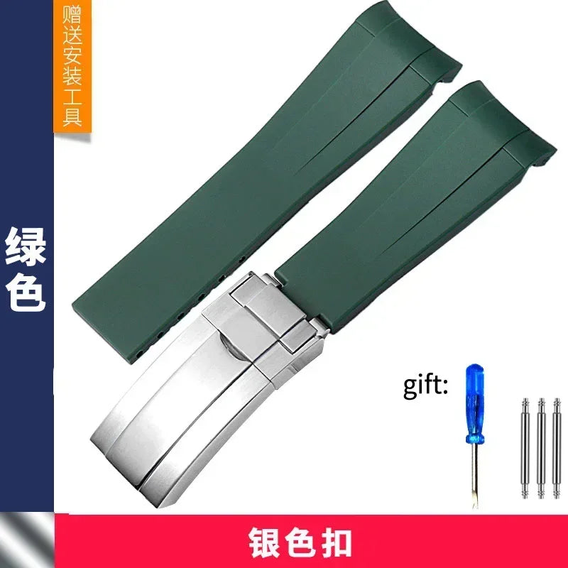 Rubber Watch Band, 20mm 21mm, for Rolex Submariner DAYTONA GMT Yacht-Master, Black Silicone Strap
