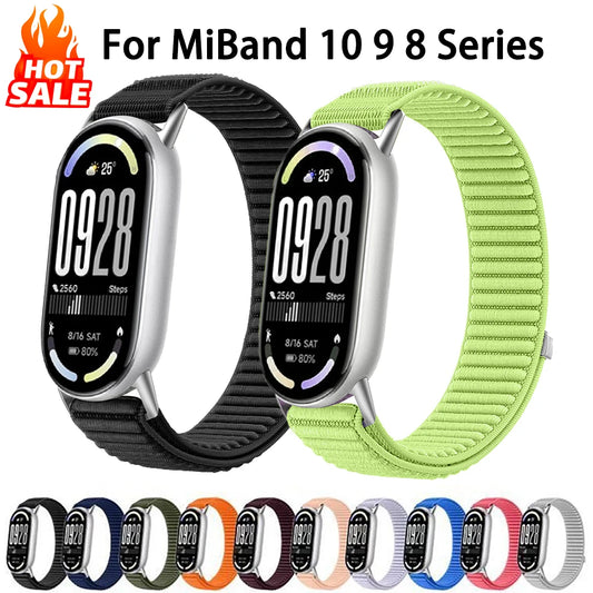 Xiaomi Mi Band 10 9 8用ナイロン製ループストラップ、スポーツ交換用バンド、Xiaomi Smart Band 10 9 8用ブレスレット、NFCアクセサリー
