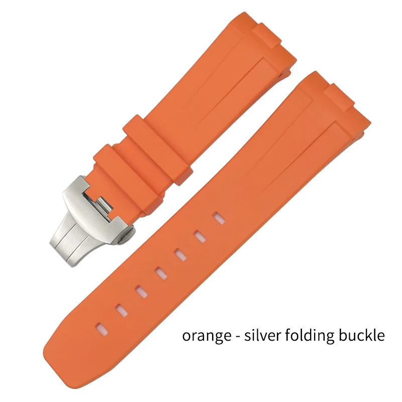 Bracelet de montre en caoutchouc et Silicone 24mm, extrémité incurvée pour PANERAI, boucle pliante, noir, vert, Orange, Bracelets de plongée, outils gratuits