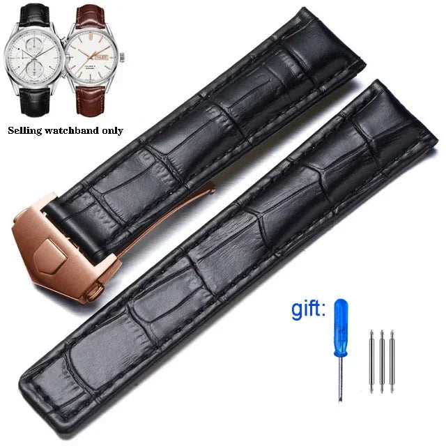 19mm 20mm 22mm Genuine Leather Strap for Tag Heuer Carrera Monaco Watch Black Brown Watchband Bracelet