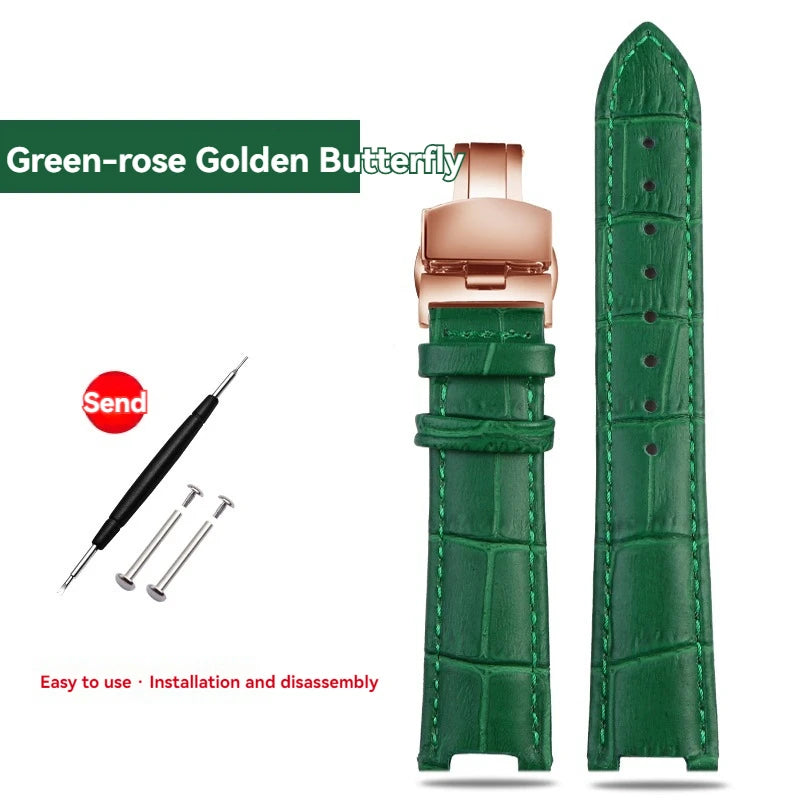 Green and brown calfskin leather watch strap, cowhide leather watch strap, Brosthree Eyed PARKER series, MK2277, 2425, 2290, 2281, 2280, MK6985, 6984, MK5354