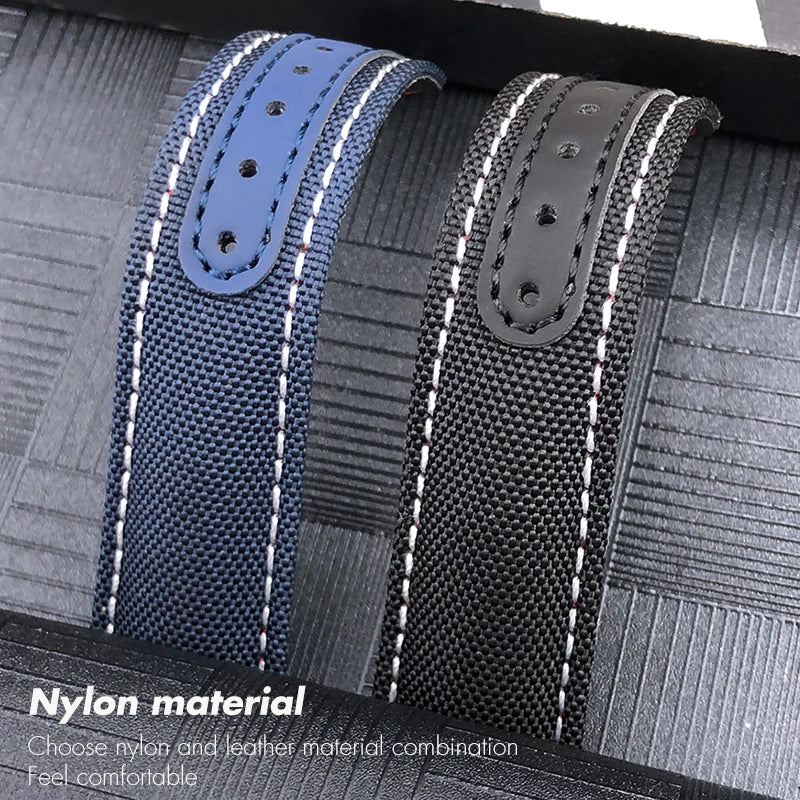 Optical-Nylon leather watch strap, for Omega Seamaster AT150 Speedmaster De Ville, high quality folding clasp, 19mm, 20mm