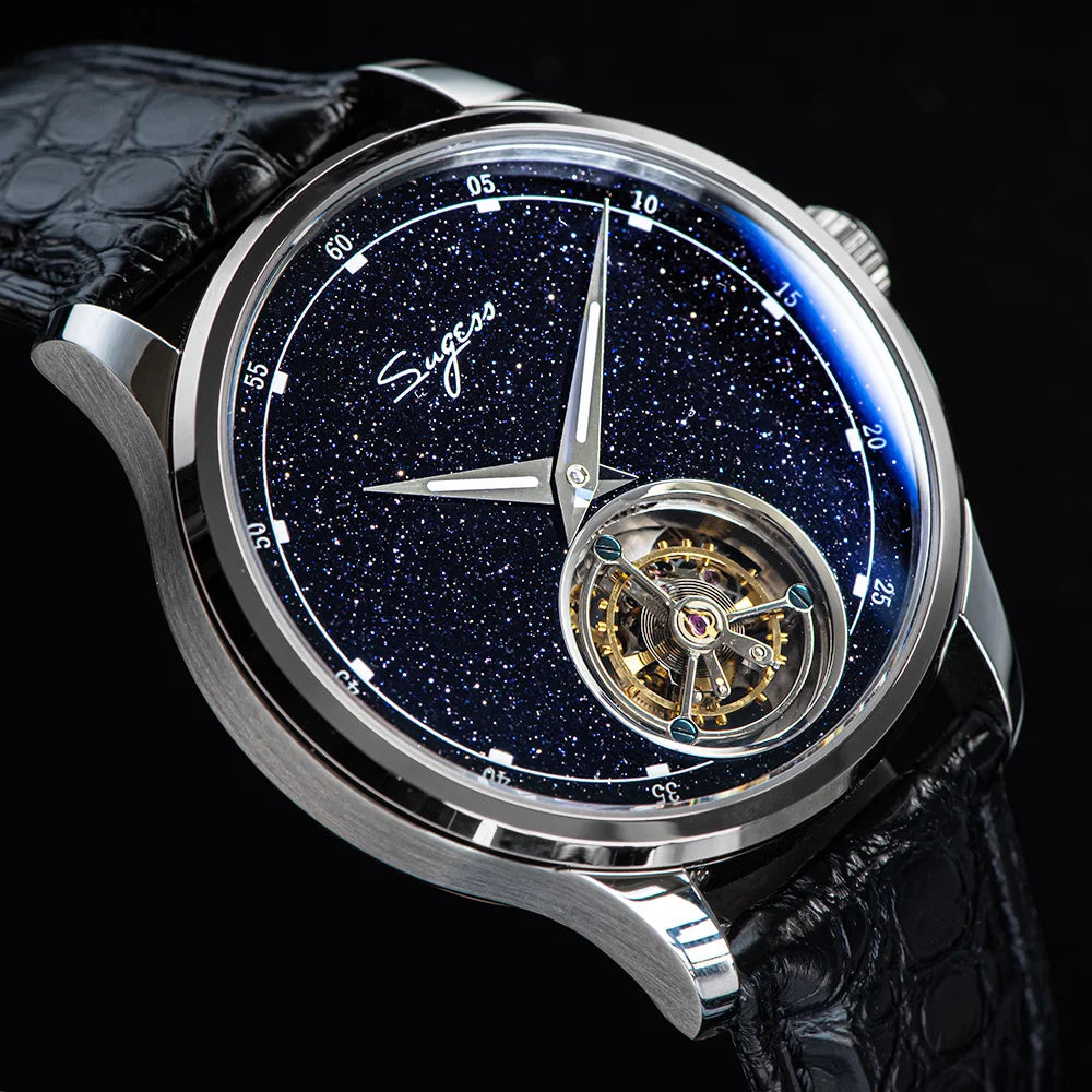 Orologio automatico da uomo Sugess Tourbillon - Cinturino in coccodrillo