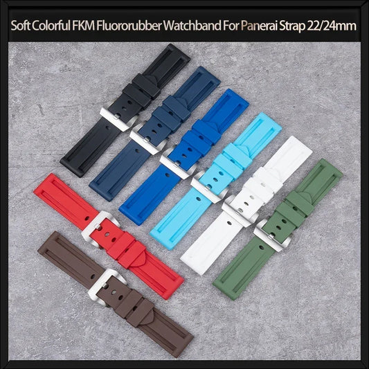 Bracelet de montre en caoutchouc fluoré FKM, doux et coloré, pour Panerai, PAM111, 386, 441, 22mm, 24mm, pour Seiko Tudor, ceinture Jeep