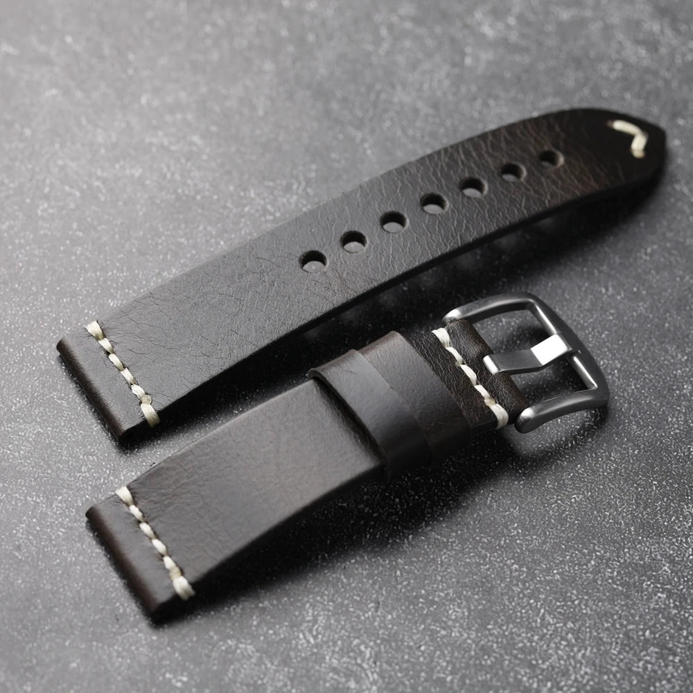 Handmade Vintage Calfskin Watch Strap for Men, Brown and Blue Strap, Soft Strap, Oil-Resistant, 18mm, 19mm, 20mm, 21mm, 22mm, 24mm