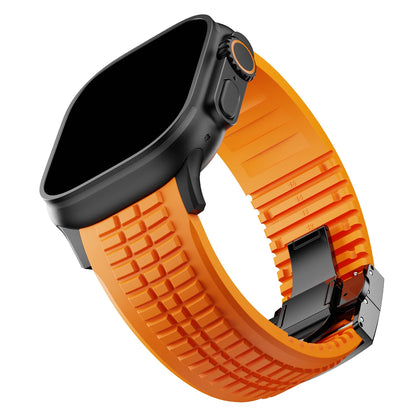 Silicone Sport Band for Apple Watch Ultra 2, 49mm 46mm 45mm 44mm, Luxury Metal Bracelet for iWatch Series 10 9 8 7 6 5 4 Se