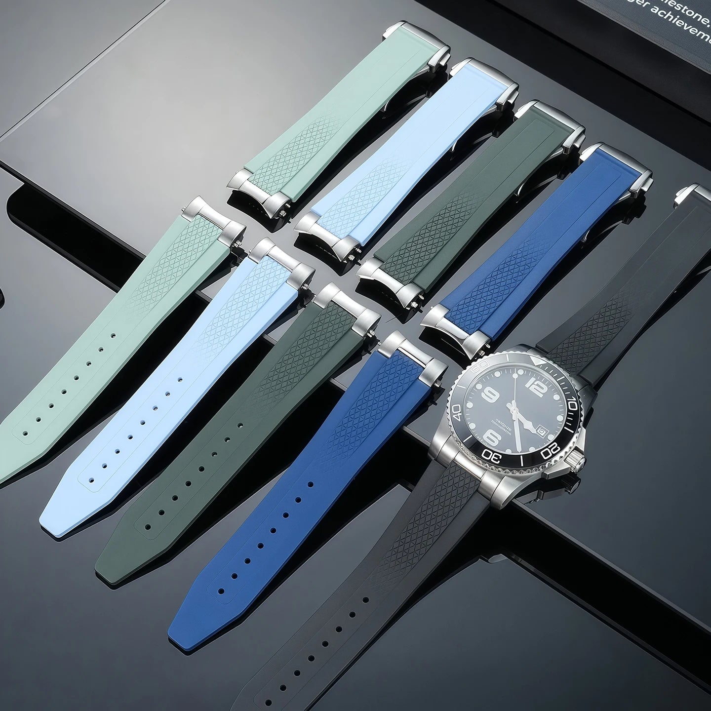 Cinturino per orologio in gomma fluorurata di alta qualità, 21 mm, per Longines Hydroconquest L3 Conquest, cinturino per orologio sportivo subacqueo + interfaccia in metallo