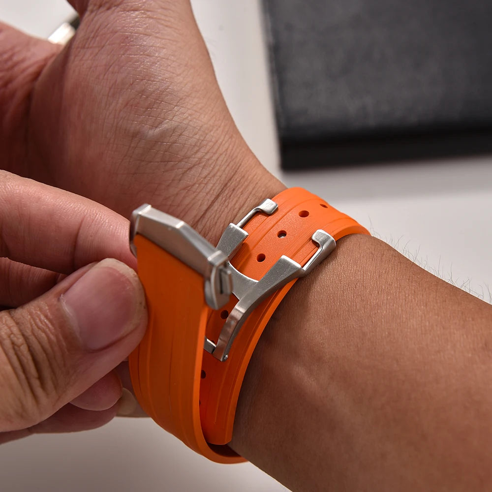 FKM bracelet en caoutchouc 20mm pour Omega X Swatch Seamaster300 bracelet de montre en caoutchouc à extrémité incurvée boucle papillon pliante pour Omega MoonSwatch