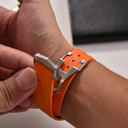 FKM bracelet en caoutchouc 20mm pour Omega X Swatch Seamaster300 bracelet de montre en caoutchouc à extrémité incurvée boucle papillon pliante pour Omega MoonSwatch