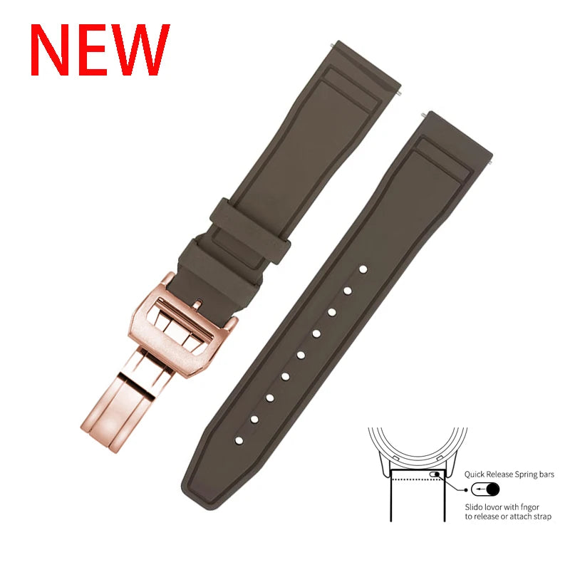 20mm 21mm 22mm Premium FKM Fluoro Rubber Watch Straps FPM Butterfly Buckle Quick Release Watch Bands for I-WC Watch Bands