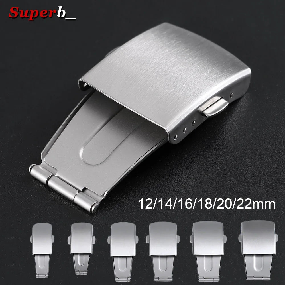 Boucle de montre pliable en acier inoxydable, 12/14/16/18/20/22mm, bouton de sécurité double pression, accessoires de bracelet de montre