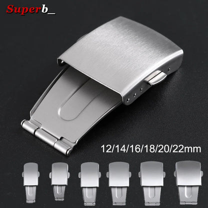 Boucle de montre pliable en acier inoxydable, 12/14/16/18/20/22mm, bouton de sécurité double pression, accessoires de bracelet de montre