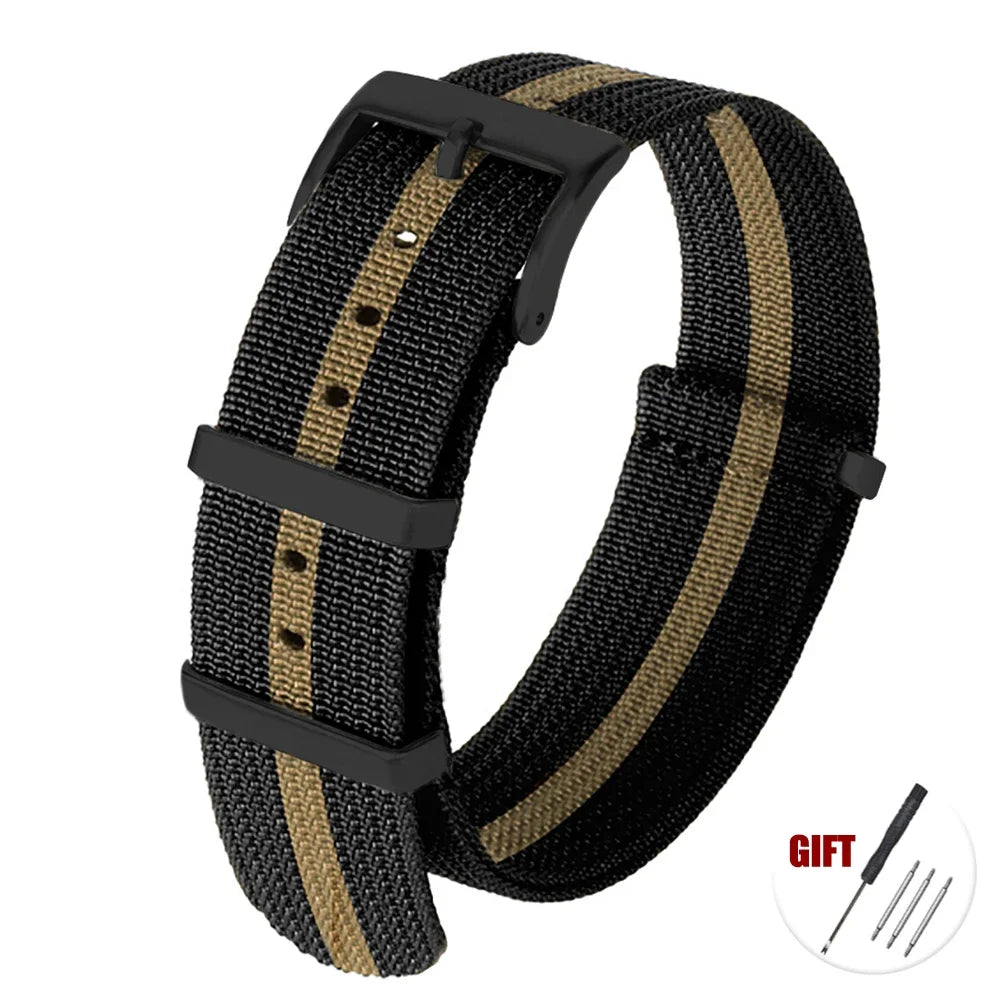Cinturino per orologio in Nylon di alta qualità 20mm 22mm per orologio militare casual, fibbia nera, ricambio per cinturino sportivo militare, marrone, verde