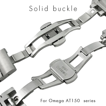 Bracelet de montre en acier inoxydable à extrémité incurvée, 19mm 20mm 21mm, pour Omega Seamaster AT150 Aqua Terra, métal argenté, étanche