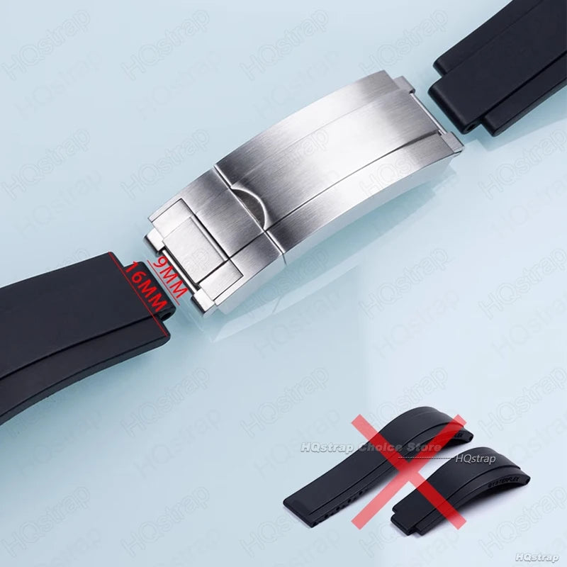 Rolex Rubber Watch Strap Clasp, Stainless Steel Buckle for DayRequiDouble Convex Fitted Foldable, Silver Button, 9mm