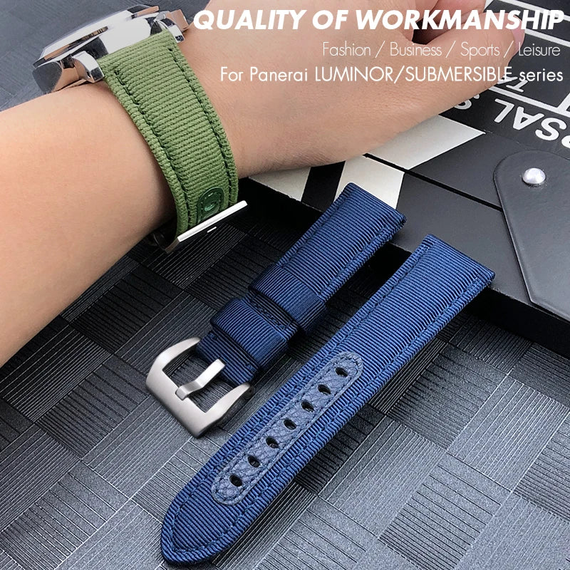 Cinturino per orologio in nylon da 24 mm per Panerai Submersible Luminor PAM verde blu grigio, in tessuto, tela, nuovo, con strumenti gratuiti
