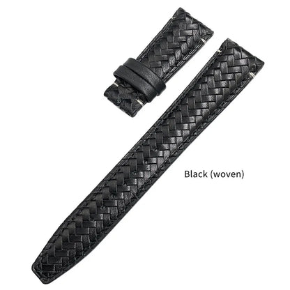 High Quality Cowhide Woven Watch Strap, 20 21mm 22mm, Suitable for IWC Portugieser Pilot Watches, Curved End, Genuine Leather Watchband