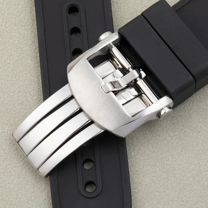 Black FKM Fluoro Rubber Watch Strap, Soft, 22mm, Replacement for Breitling Watch Band, for Superocean Navitimer Avenger Belt