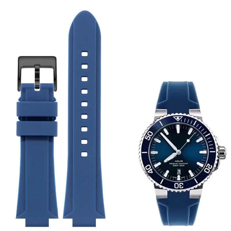 Cinturino in gomma siliconica con interfaccia convessa 24*11 per orologio subacqueo ORIS AQUIS, cinturino impermeabile con fibbia pieghevole