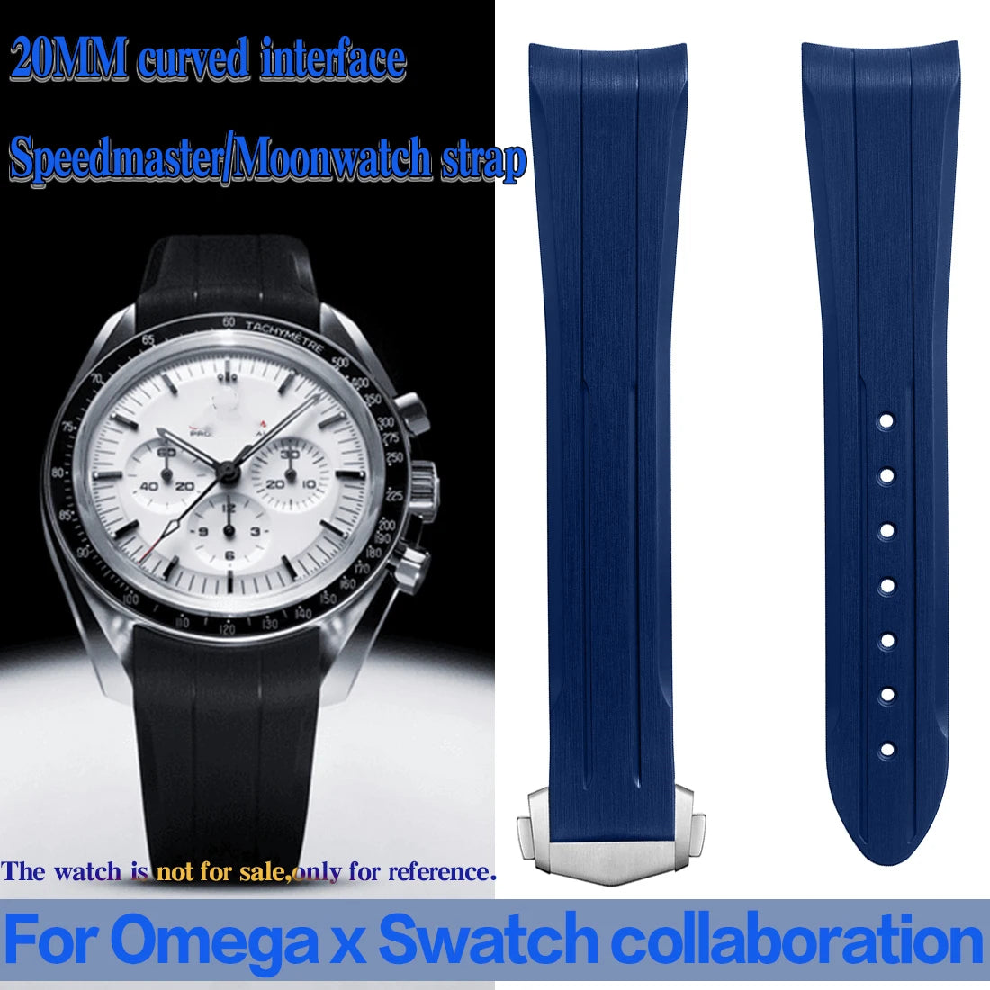 Cinturino in gomma di silicone liquido, adatto per l'edizione comune Omega x Swatch, interfaccia ad arco da 20 mm/Speedmaster/cinturino per orologio con fasi lunari